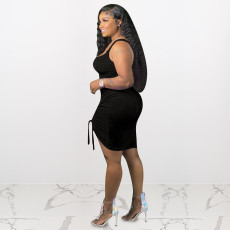 Plus Size Solid Sleeveless Drawstring Bodycon Dress ME-8030