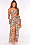 Floral Print Vacation Tube Top High Split Long Skirt Sets ME-8045