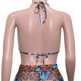 Sexy Printed Bra Top+Ruffled Pants 2 Piece Sets (With Briefs )SH-3592-1