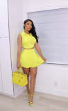 Solid Sleeveless Pleated Mini Skirt 2 Piece Sets BS-1306