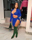 Solid Long Sleeve Coat+Bra Top+Split Mini Skirt 3 Piece Sets ZDF-31179