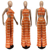 Tie Dye Print Irregular Top Wide Leg Pants 2 Piece Sets WSM-5303