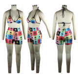 Sexy Printed Bra Top And Shorts 2 Piece Sets TE-4401