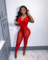 Sexy Mesh Velvet Patchwork Sleeveless Jumpsuit NIK-282