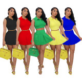 Solid Sleeveless Pleated Mini Skirt 2 Piece Sets BS-1306