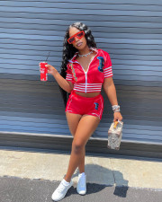 Plus Size Baseball Jacket And Shorts 2 Piece Sets HM-6607