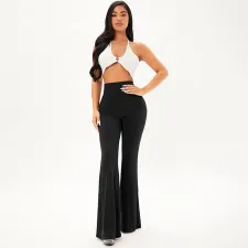 Solid Mid-Waist Flared Pants WSYF-5926