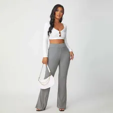 Solid Mid-Waist Flared Pants WSYF-5926