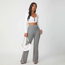 Solid Mid-Waist Flared Pants WSYF-5926