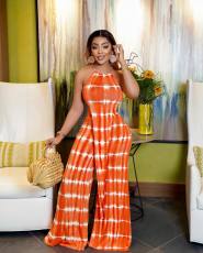 Tie Dye Print Irregular Top Wide Leg Pants 2 Piece Sets WSM-5303