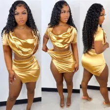 Sexy Crop Top Split Mini Skirt Club 2 Piece Sets YNSF-1801