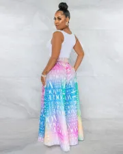 Plus Size Colorful Letter Print Wide Leg Pants SXF-3109-1