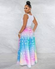 Plus Size Colorful Letter Print Wide Leg Pants SXF-3109-1