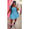Plus Size Solid Short Sleeve Pleated Mini Skirt 2 Piece Sets WAF-77426