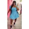 Plus Size Solid Short Sleeve Pleated Mini Skirt 2 Piece Sets WAF-77426