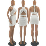 Sexy Solid Wrap Chest Mini Skirt Two Piece Sets FOSF-8203
