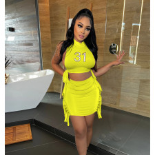 Embroidery Sleeveless Crop Top+Tassel Skirt 2 Piece Sets FOSF-8206