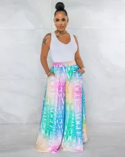 Plus Size Colorful Letter Print Wide Leg Pants SXF-3109-1