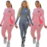 Pink Letter Print Fitness Two Piece Pants Set YIM-247