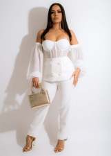 Sexy Mesh Patchwork Long Sleeve 2 Piece Pants Set JH-299