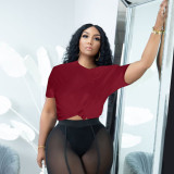 Plus Size Solid O Neck Split T Shirt BDF-6018