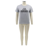 Letter Print Short Sleeve O Neck T Shirt BMF-059W