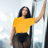 Plus Size Solid O Neck Split T Shirt BDF-6018