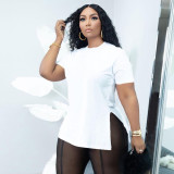 Plus Size Solid O Neck Split T Shirt BDF-6018