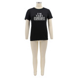 Letter Print Short Sleeve O Neck T Shirt BMF-059W