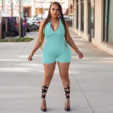 Solid Sleeveless Zipper Slim Romper XMF-104