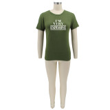 Letter Print Short Sleeve O Neck T Shirt BMF-059W