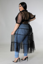 Plus Size Polka Dot Mesh See Through Loose Dress OSM-5299