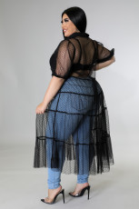 Plus Size Polka Dot Mesh See Through Loose Dress OSM-5299