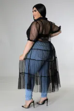 Plus Size Polka Dot Mesh See Through Loose Dress OSM-5299