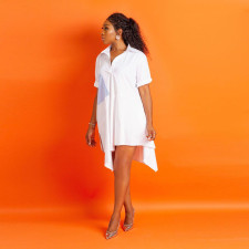 White Short Sleeve Irregular Shirt Dress ORY-5130-1
