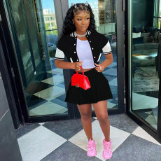 Casual Baseball Jacket+Pleated Mini Skirt 2 Piece Sets NYF-8102