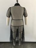 Plus Size Polka Dot Mesh See Through Loose Dress OSM-5299
