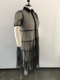 Plus Size Polka Dot Mesh See Through Loose Dress OSM-5299