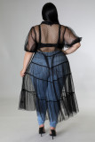 Plus Size Polka Dot Mesh See Through Loose Dress OSM-5299
