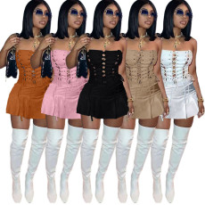 Sexy Strapless Lace-Up Bodycon Mini Dress NYF-8105