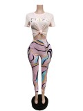 Casual Printed T Shirt And Pants 2 Piece Sets MEM-88427