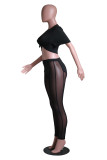 Sexy Mesh Pants+T Shirt Two Piece Sets YS-S807