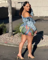 Sexy Printed Spaghetti Strap Hollow Mini Dress QZX-6246