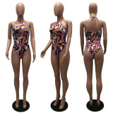 Sexy Printed Halter One-Piece Swimsuit MAE-2133