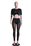 Sexy Mesh Pants+T Shirt Two Piece Sets YS-S807