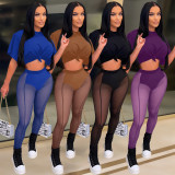 Sexy Mesh Pants+T Shirt Two Piece Sets YS-S807