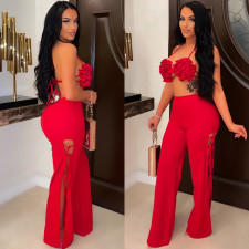 Sexy Bra Top+Lace-Up Flare Pants 2 Piece Sets ML-7468