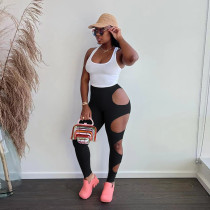 Solid Sexy Hole Tight Pencil Pants QSF-51058