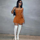 Sexy Strapless Lace-Up Bodycon Mini Dress NYF-8105