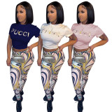 Casual Printed T Shirt And Pants 2 Piece Sets MEM-88427